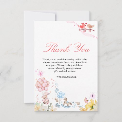 Sweet Teddy Love Birds Baby Shower Thank You Card