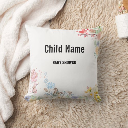 Sweet Teddy Love Birds Baby Shower Throw Pillow