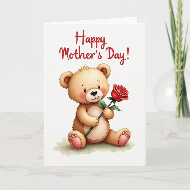 Sweet Teddy Mother Day Rose Card (Front)