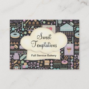 Sweet Temptations Bakery Boutique Black Business Card by Spice at Zazzle