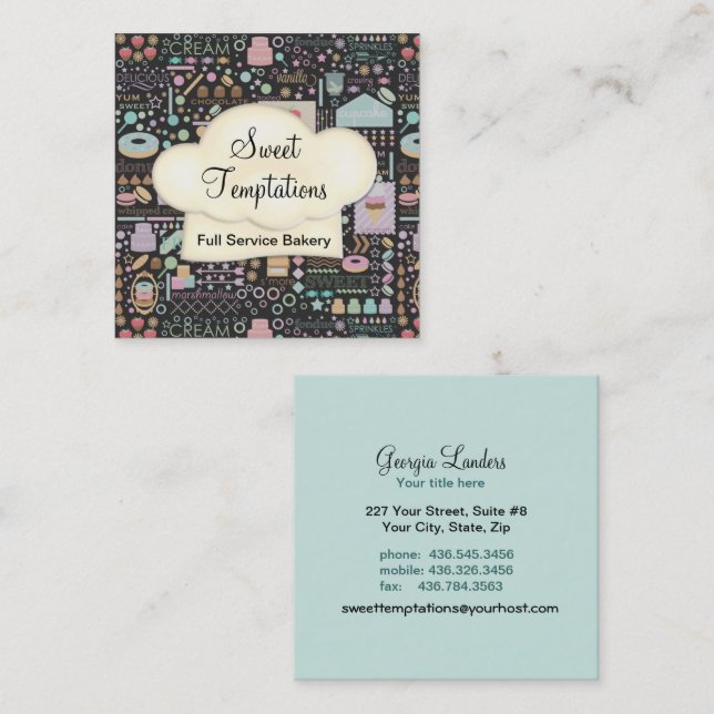 Sweet Temptations Bakery Boutique Square Business Card (Front/Back)