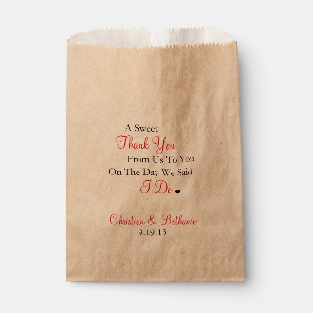 Sweet Thank You Black and Red Wedding Favor Bag (Front)