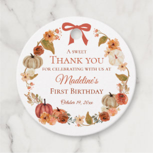 Sweet Thank You Fall Pumpkin Floral Wreath 1st Favor Tags