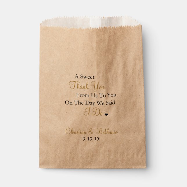 Sweet Thank You Personalized Black & Gold Wedding Favor Bag (Front)