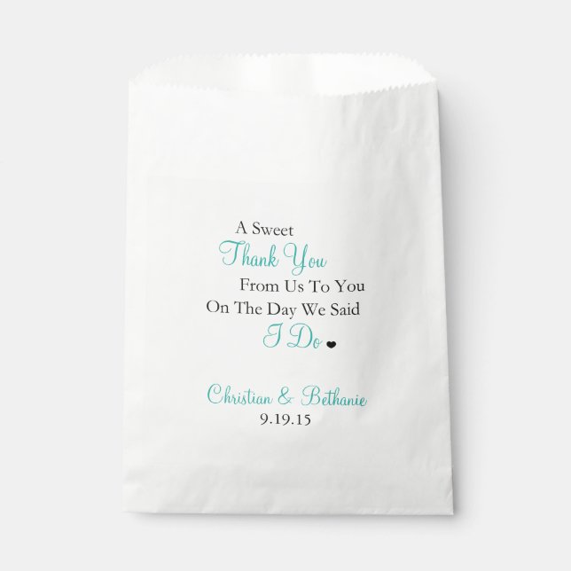 Sweet Thank You Personalized Teal Wedding Favor Bag (Front)