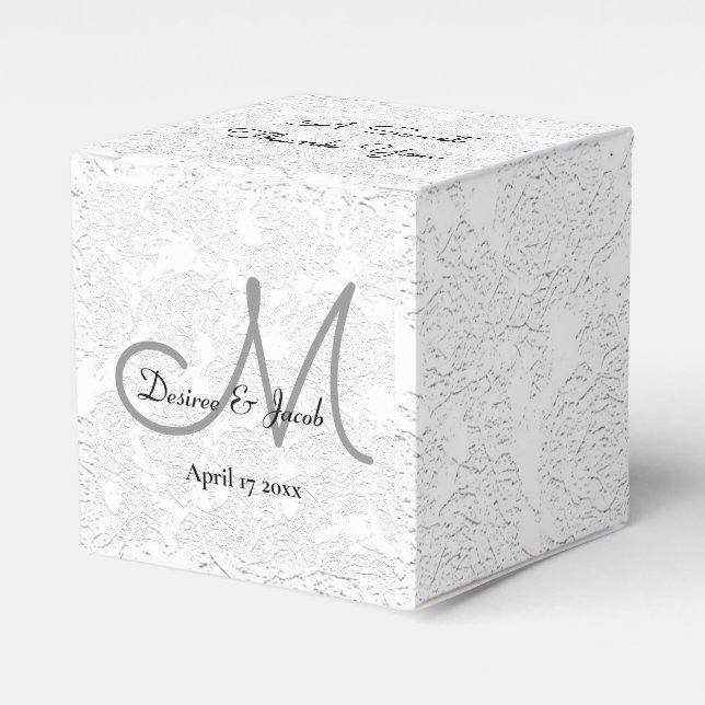 Sweet Thank You White Black Grey Monogram Wedding Favor Boxes (Front Side)