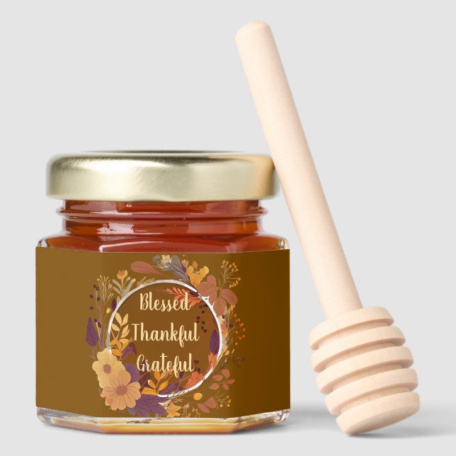 Sweet Thanksgiving Mini Honey Jar Favors (Front)