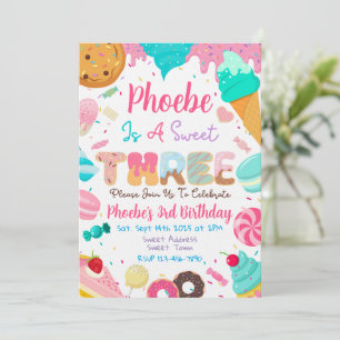 Sweet Third Second Birthday Party Invitation