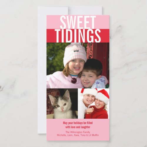 Sweet tidings bold pink red Christmas greeting Holiday Card
