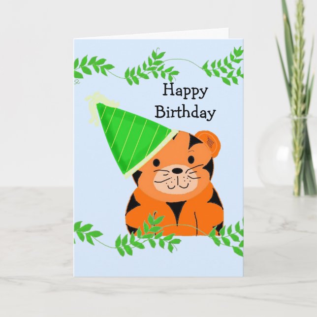 Sweet Tiger in a Birthday Hat Card (Front)