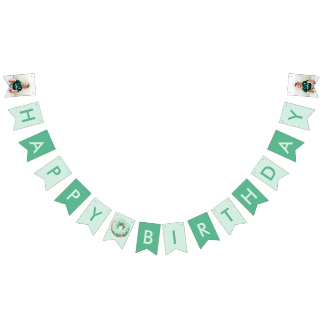 Sweet Time Pastel Green Donut Birthday Bunting Flags (All)
