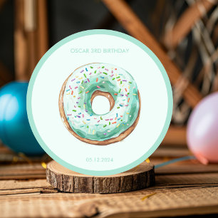 Sweet Time Pastel Green Donut Birthday Classic Round Sticker