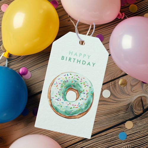 Sweet Time Pastel Green Donut Birthday Gift Tags