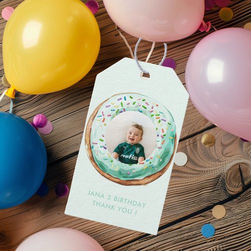 Sweet Time Pastel Green Donut Birthday Gift Tags