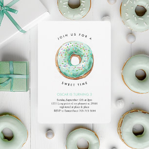 Sweet Time Pastel Green Donut Birthday Invitation