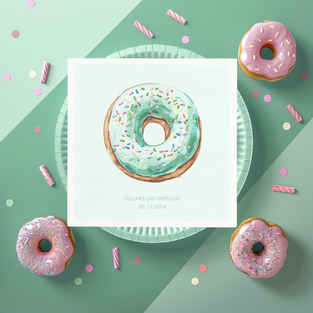 Sweet Time Pastel Green Donut Birthday  Napkins (Creator Uploaded)