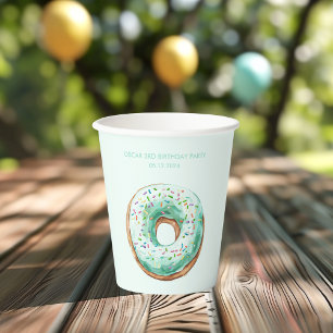 Sweet Time Pastel Green Donut Birthday Paper Cups