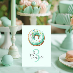 Sweet Time Pastel Green Donut Birthday Table Number