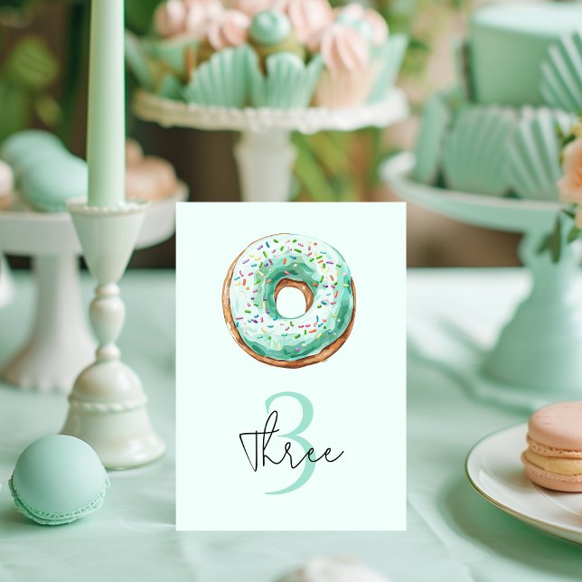 Sweet Time Pastel Green Donut Birthday  Table Number (Creator Uploaded)