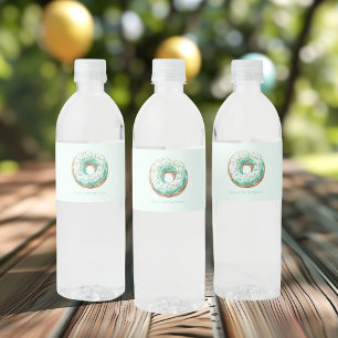 Sweet Time Pastel Green Donut Birthday Water Bottle Label
