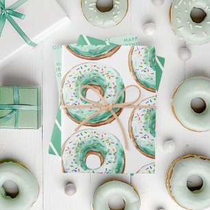 Sweet Time Pastel Green Donut Birthday Wrapping Paper Sheets