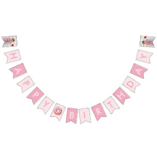 Sweet Time Pastel Pink Donut Birthday Bunting Flags