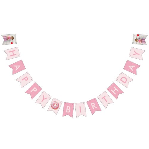 Sweet Time Pastel Pink Donut Birthday Bunting Flags