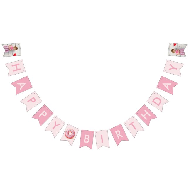 Sweet Time Pastel Pink Donut Birthday Bunting Flags (All)