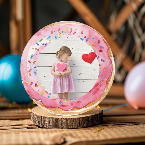 Sweet Time Pastel Pink Donut Birthday Classic Round Sticker