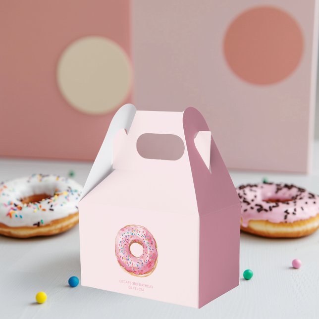 Sweet Time Pastel Pink Donut Birthday Favor Boxes (Creator Uploaded)