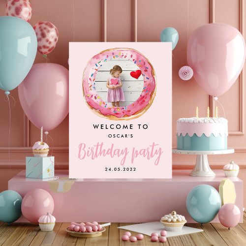 Sweet Time Pastel Pink Donut Birthday Foam Board