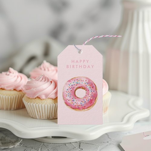 Sweet Time Pastel Pink Donut Birthday Gift Tags
