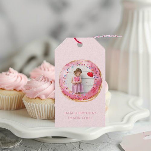 Sweet Time Pastel Pink Donut Birthday Gift Tags