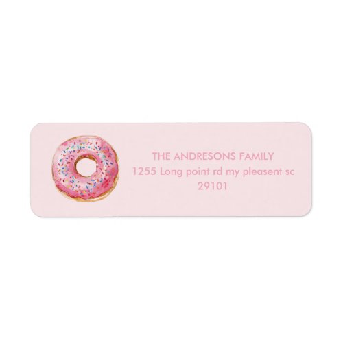 Sweet Time Pastel Pink Donut Birthday Label