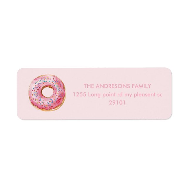 Sweet Time Pastel Pink Donut Birthday Label (Front)