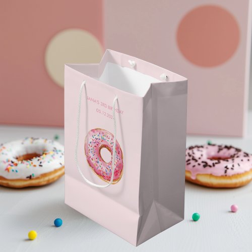 Sweet Time Pastel Pink Donut Birthday  Medium Gift Bag