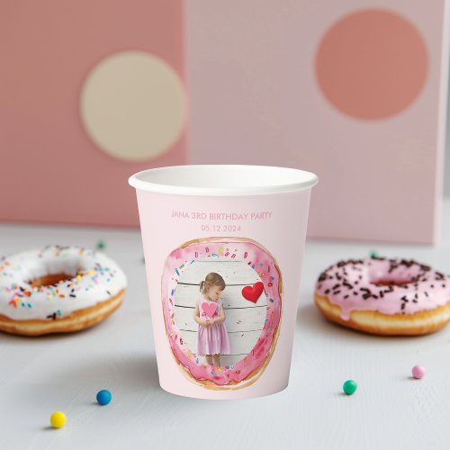 Sweet Time Pastel Pink Donut Birthday Paper Cups