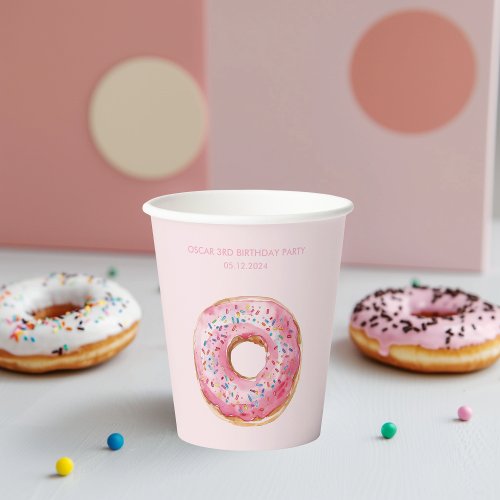 Sweet Time Pastel Pink Donut Birthday Paper Cups