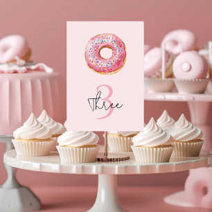 Sweet Time Pastel Pink Donut Birthday Table Number