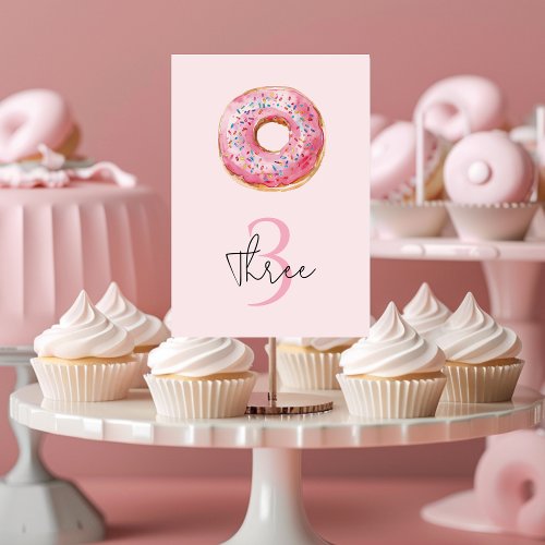 Sweet Time Pastel Pink Donut Birthday  Table Number