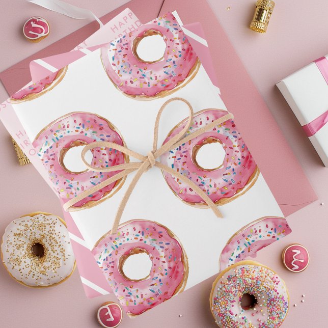 Sweet Time Pastel Pink Donut Birthday Wrapping Paper Sheets (Creator Uploaded)