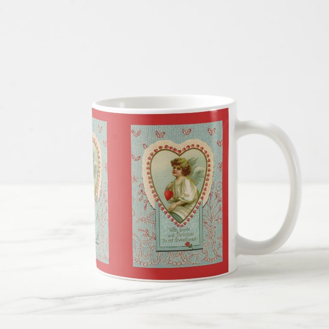 Sweet tiny hearts Valentine on faux lace Coffee Mug (Right)