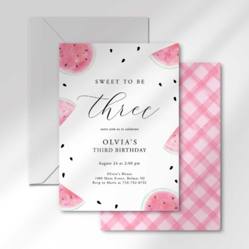 Sweet to Be 3 Watermelon Third Birthday Invitation