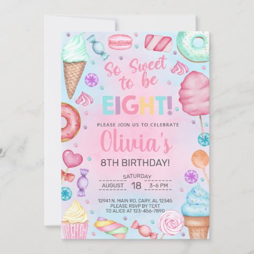 Sweet to be EIGHT candy girl 8th birthday invite Invitation