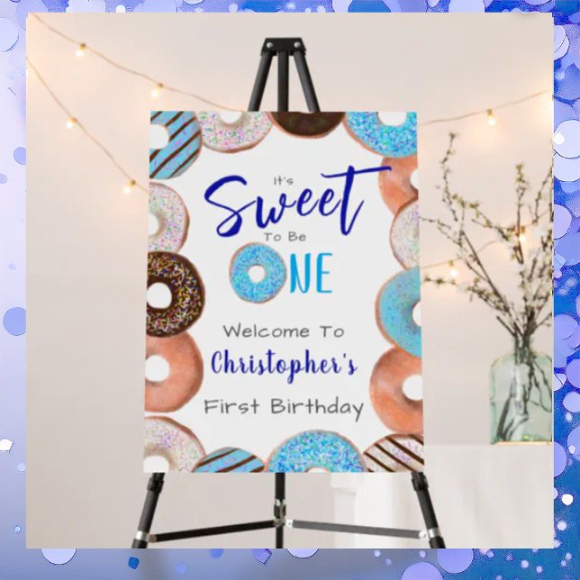 Sweet To Be One Donut Blue Boy 1st Birthday Party Foam Board (Creator Uploaded)