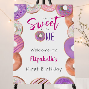 Sweet To Be One Donut Pink Girl 1st Birthday Party Foam Board
