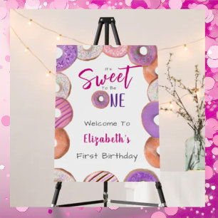 Sweet To Be One Donut Pink Girl 1st Birthday Party Foam Board