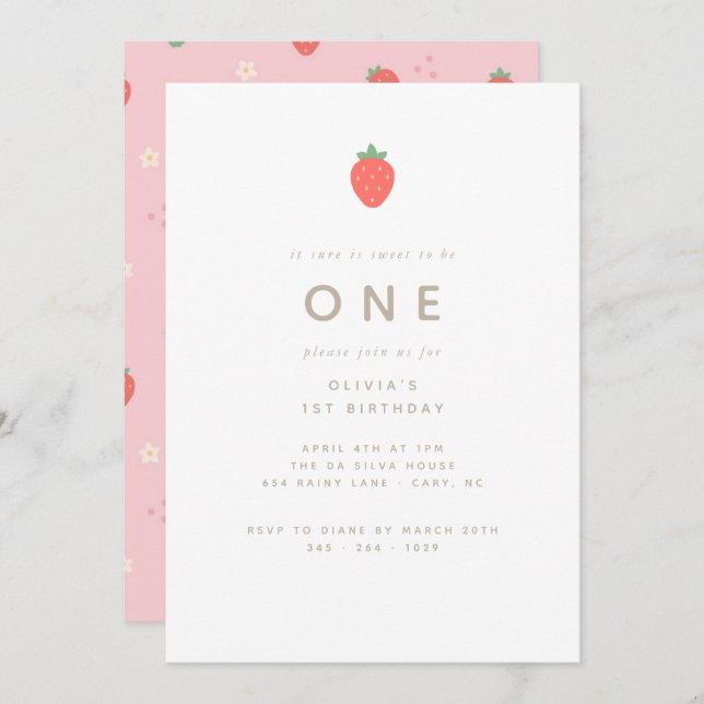 Sweet To Be One First Birthday Invitation (Front/Back)