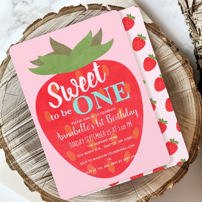 Sweet to be One Strawberry Kids First Birthday Invitation (Creator Uploaded)