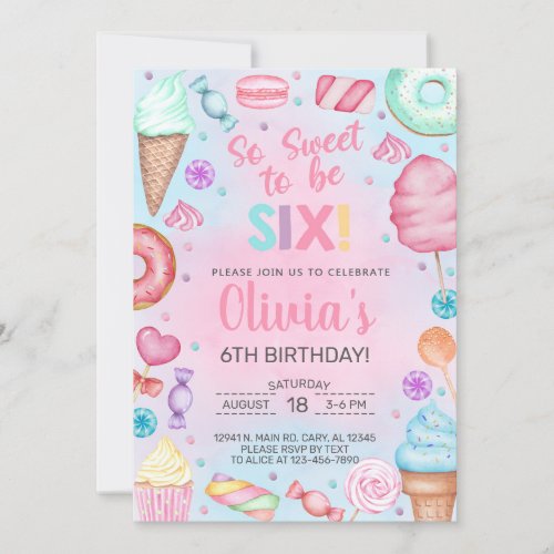 Sweet to be six candy girl 6th birthday invite invitation